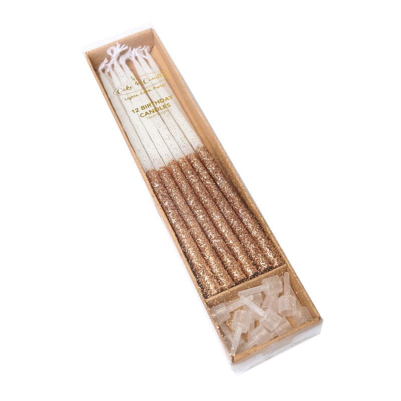 Dipped Cake Candles Rose Gold Glitter