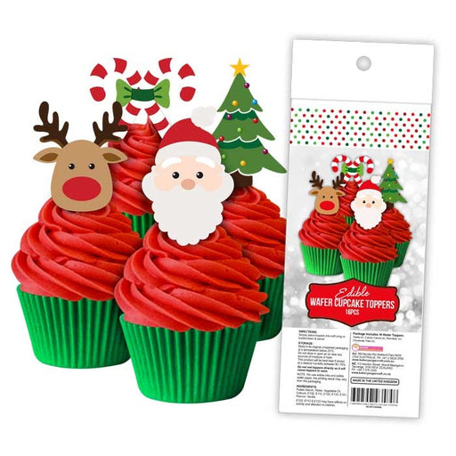 EDIBLE WAFER CUPCAKE TOPPERS 16PC CHRISTMAS