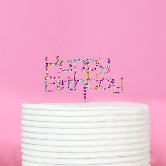 CAKE TOPPER RAINBOW GLITTER HAPPY BIRTHDAY 2