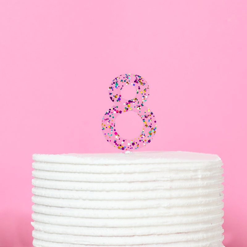Cake Topper Rainbow Glitter Number 8
