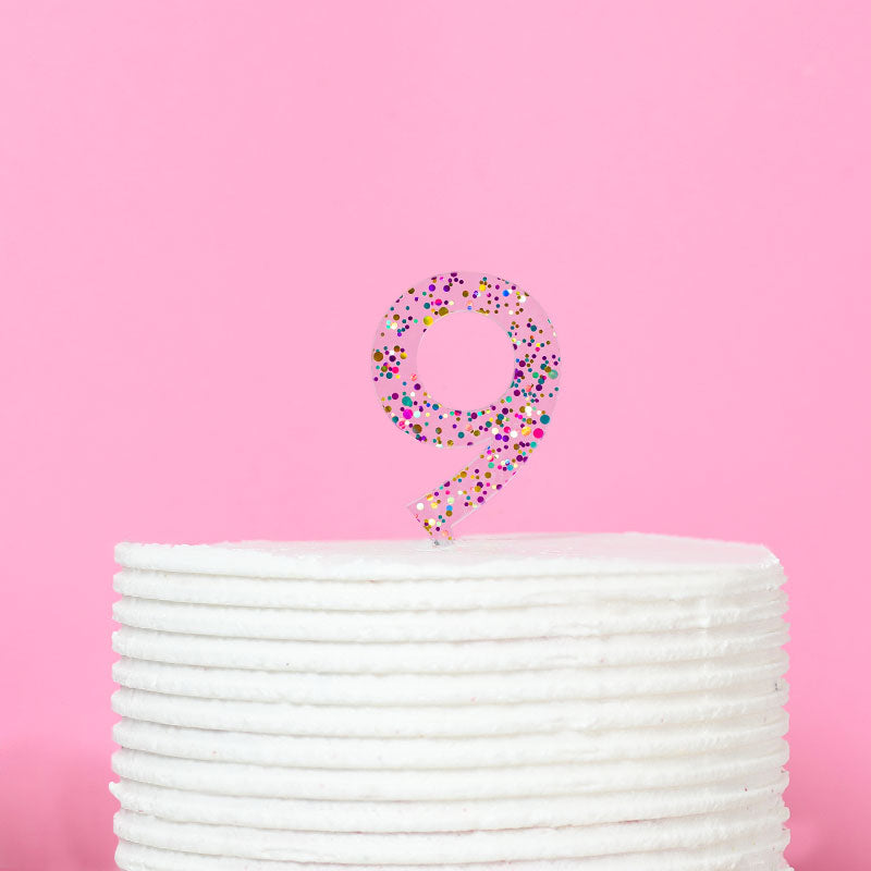 Cake Topper Rainbow Glitter Number 9