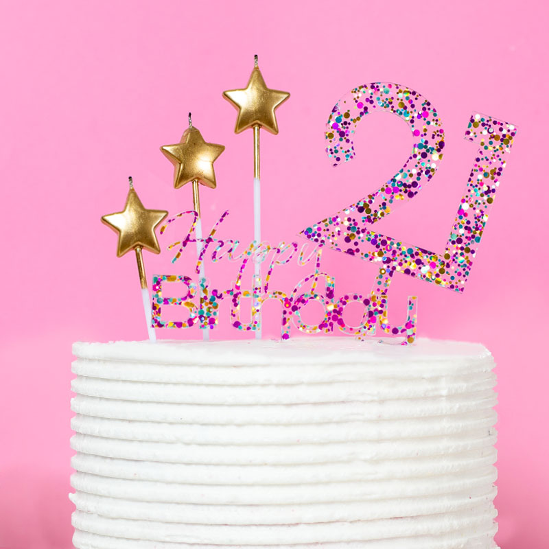 Cake Topper Rainbow Glitter Number 21