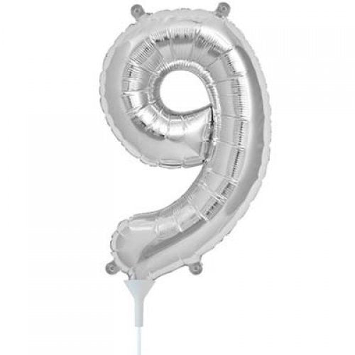 NUMBER BALLOON SILVER 16" #9 *CLEARANCE*