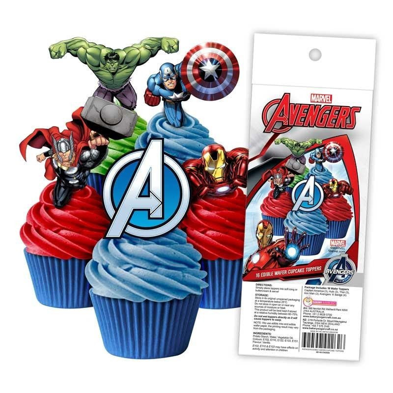 Edible Wafer Cupcake Toppers 16pc Avengers