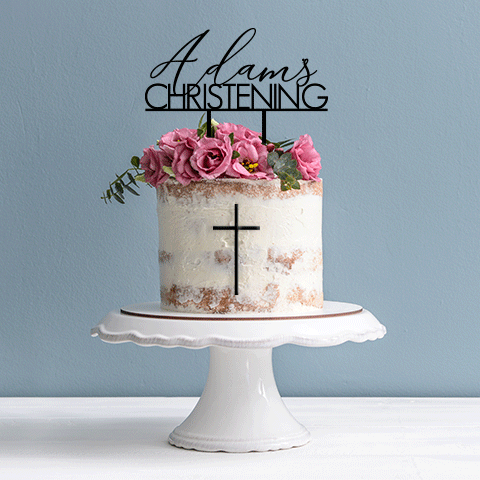 Topper Script Name Block Christening With Cross Option