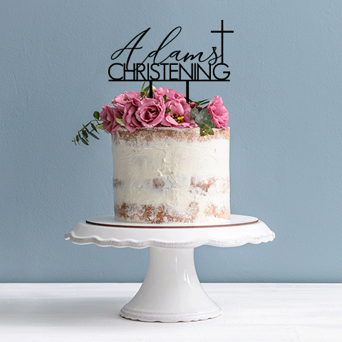 Topper Script Name Block Christening With Cross Option