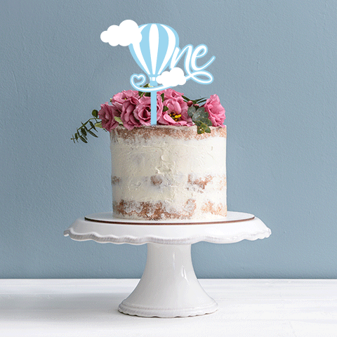 Topper 3D Handwritten One With Hot Air Balloon