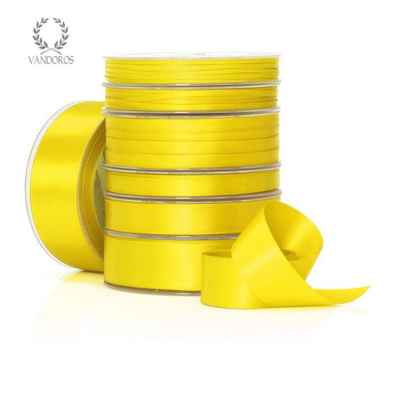 RIBBON POLY SATIN YELLOW ROLL 25MM