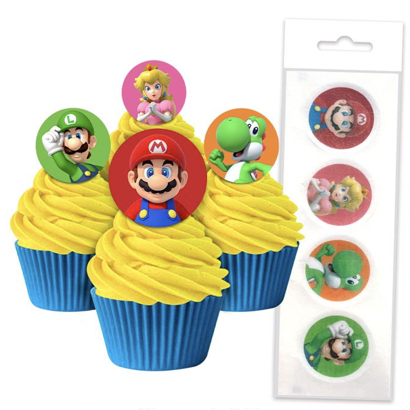 Edible Wafer Cupcake Toppers 16pc Super Mario