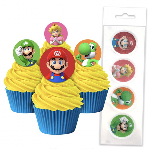 EDIBLE WAFER CUPCAKE TOPPERS 16PC SUPER MARIO