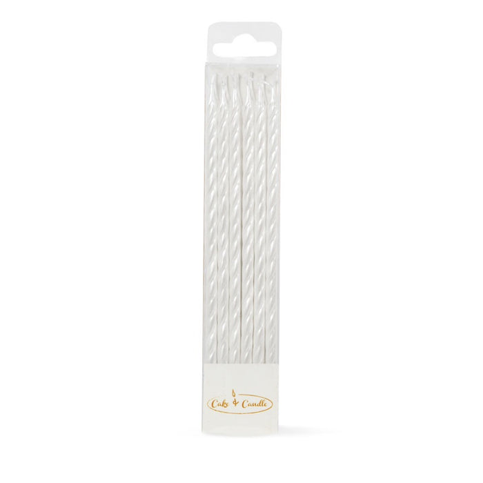 Candles Tall Spiral Pearl White 12pc