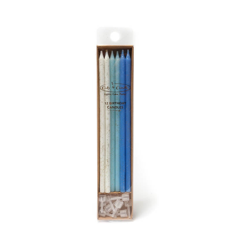 Candles Tall Glitter Blue 12pc