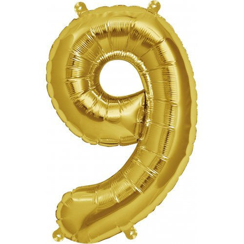 Number Balloon Gold 16in #9 *Clearance*