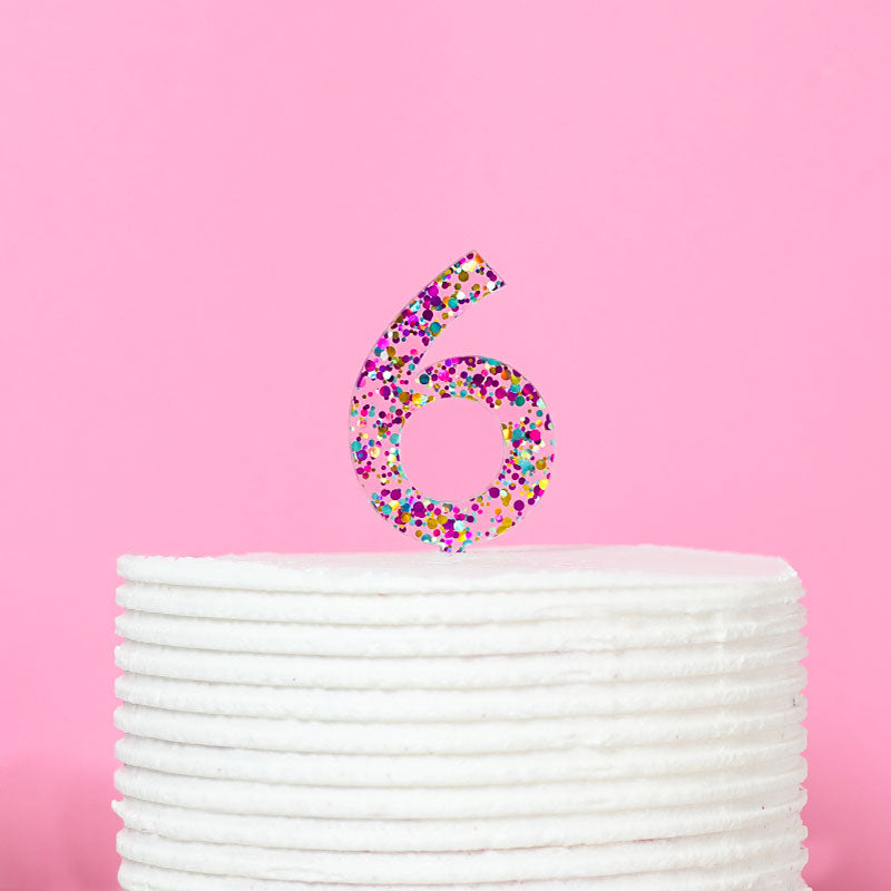 Cake Topper Rainbow Glitter Number 6