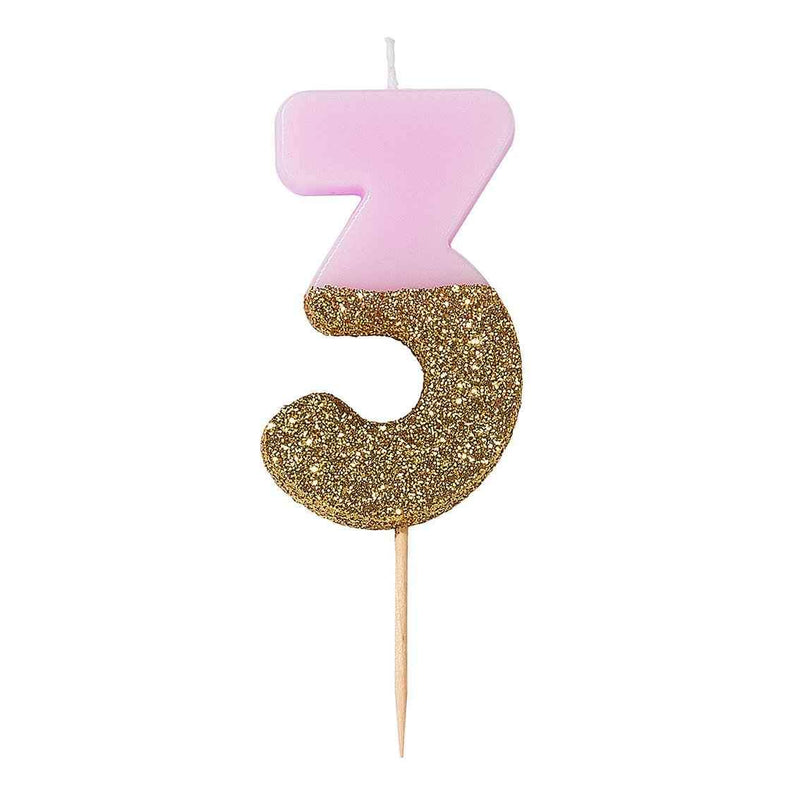 Dipped Number Candle Pink #3 *Clearance*