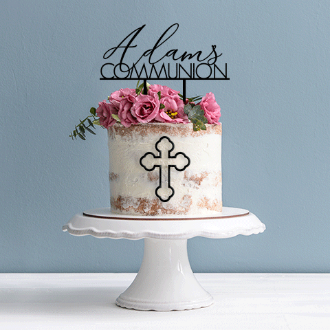 Topper Script Name Block Communion With Cross Option