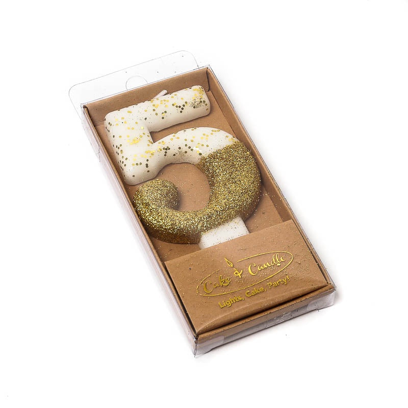 Dipped Number Candle Gold #5