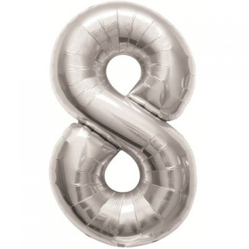 NUMBER BALLOON SILVER 34" #8 *CLEARANCE*