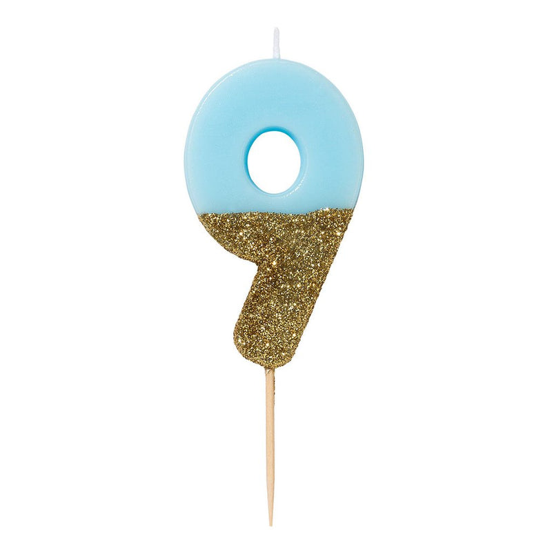 Dipped Number Candle Blue #9 *Clearance*