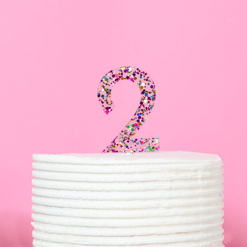 Cake Topper Rainbow Glitter Number 2