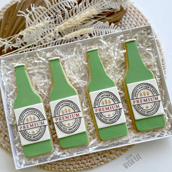 STAMP DEBOSSER WITH CUTTER 'LITTLE BISKUT' HAPPY FATHERS DAY BEER BOTTLE